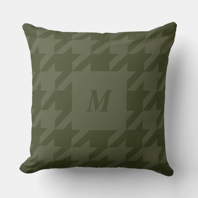 Forest Moss Houndstooth Monogrammed Sierkussen (Voorkant)