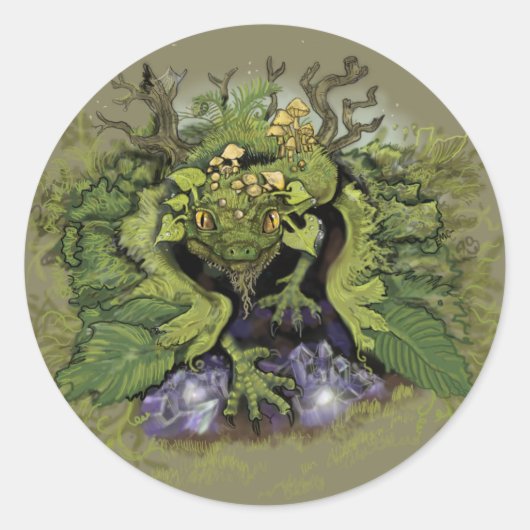 Forest Moss Magic Dragon Ronde Sticker (Voorkant)