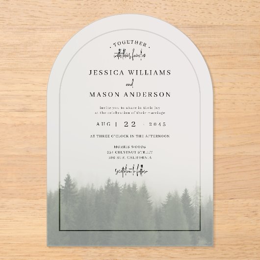 Forest Mountain Acryl bruiloft uitnodiging (Voorkant)