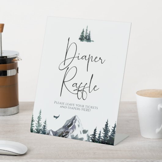 Forest Mountain Baby shower Luier Raffle Reclamebord Met Voetstuk (Insitu)