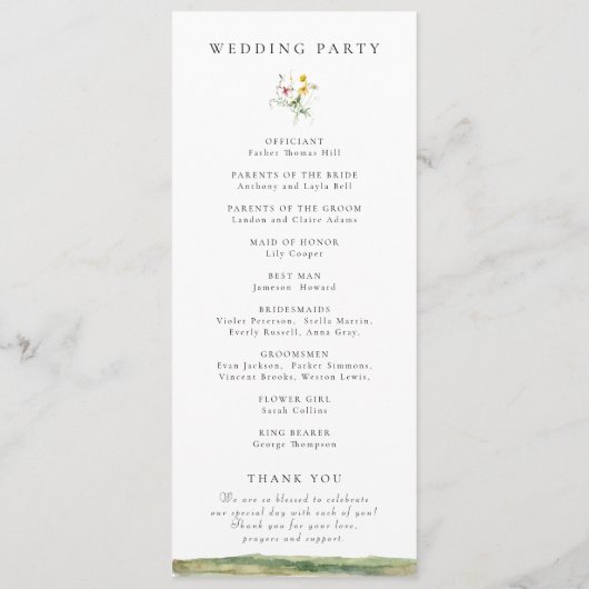 Forest Mountain Boho Wildflower rustieke bruiloft Programmakaart (Achterkant)