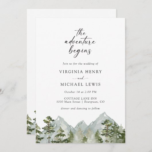 Forest Mountain bruiloft Kaart (Voorkant / Achterkant)