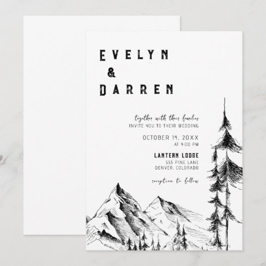 Forest Mountain bruiloft Kaart (Voorkant / Achterkant)