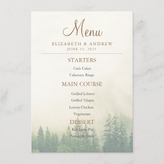 Forest Mountain bruiloft Menu (Voorkant)