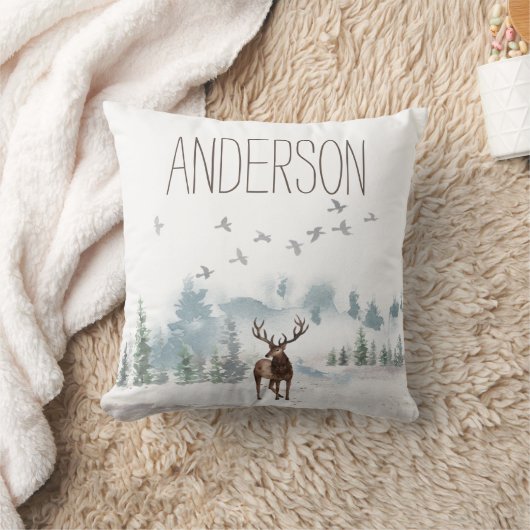 Forest Mountain Country Deer met naam Kussen (Deken)