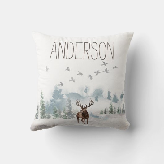 Forest Mountain Country Deer met naam Kussen (Achterkant)