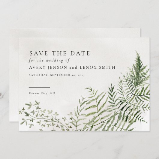 Forest Mountain Greenery Rustic Save the Date Kaart (Voorkant / Achterkant)