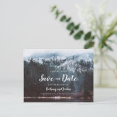 Forest Mountain Lake & Snow Save the Date Briefkaa Aankondigingskaart (Staand voorkant)