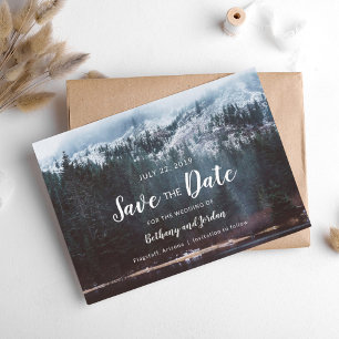 Forest Mountain Lake & Snow Save the Date Briefkaa Aankondigingskaart