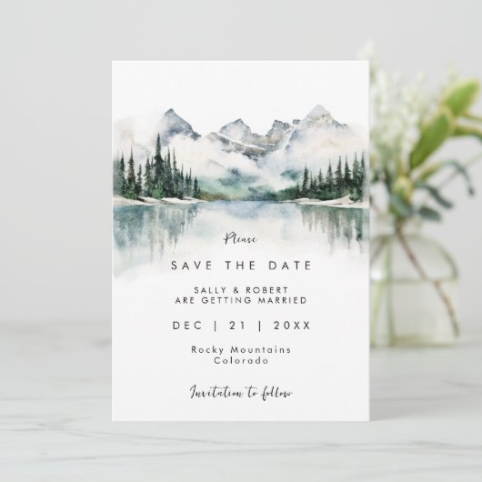 Forest Mountain Lake Winter Red de datum Bedankkaart (Staand voorkant)