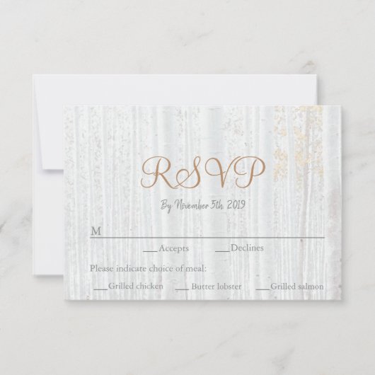 Forest Mountain Modern Birch Wedding RSVP Kaartje (Voorkant)