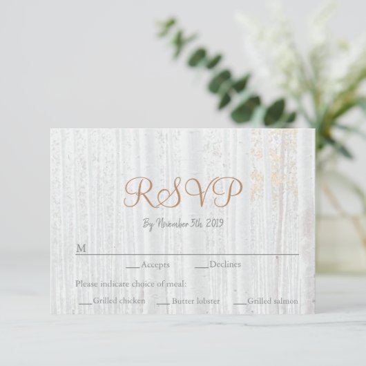 Forest Mountain Modern Birch Wedding RSVP Kaartje (Staand voorkant)