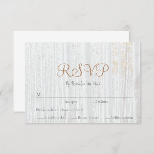 Forest Mountain Modern Birch Wedding RSVP Kaartje (Voorkant / Achterkant)