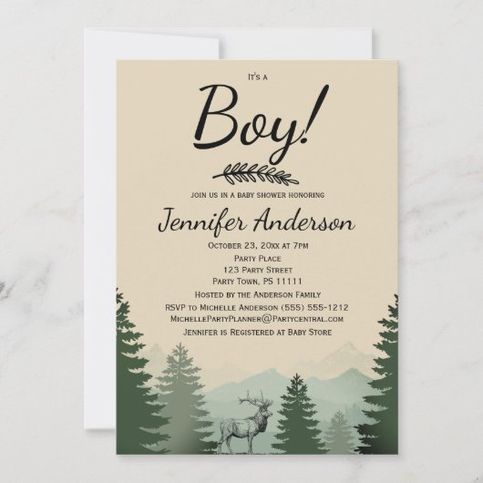 Forest Mountain Pine Country Boy Baby shower Kaart (Voorkant)