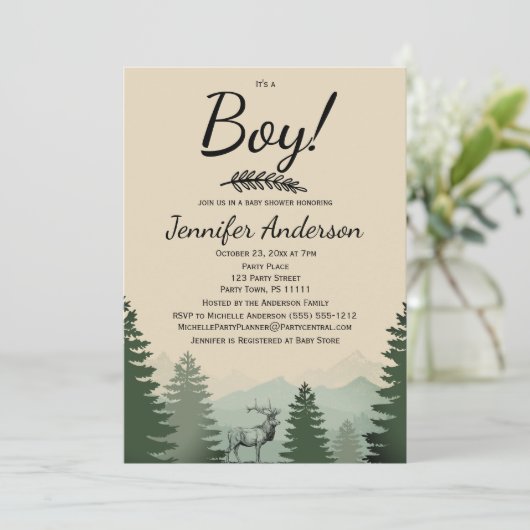 Forest Mountain Pine Country Boy Baby shower Kaart (Staand voorkant)