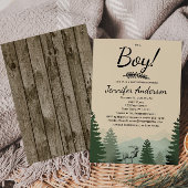 Forest Mountain Pine Country Boy Baby shower Kaart