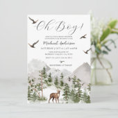 Forest Mountain Pine Tree Deer Boy Baby shower Kaart (Staand voorkant)