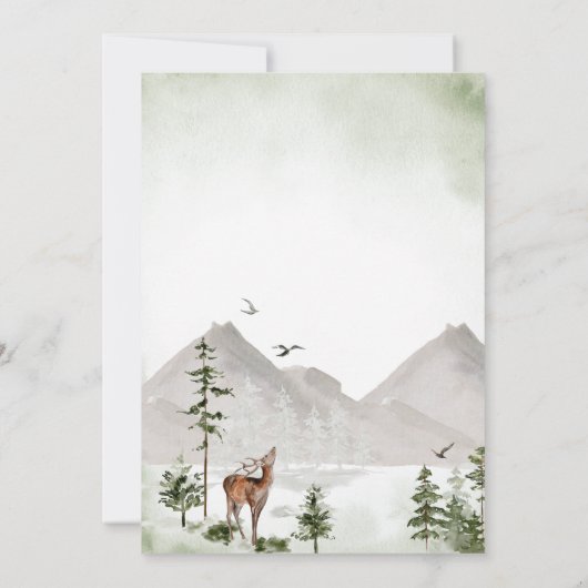 Forest Mountain Pine Tree Deer Boy Baby shower Kaart (Achterkant)
