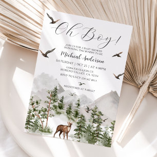 Forest Mountain Pine Tree Deer Boy Baby shower Kaart