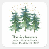 Forest Mountain Pines Waterverf retouradres Vierkante Sticker (Voorkant)