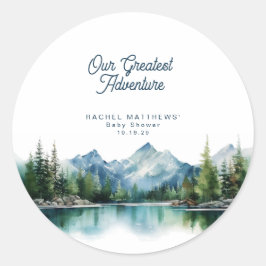 Forest Mountain Rustic Adventure Baby Shower  Ronde Sticker