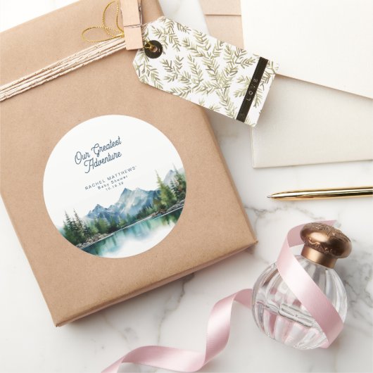Forest Mountain Rustic Adventure Baby Shower  Ronde Sticker (Geschenken)