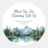 Forest Mountain Rustic Adventure Baby Shower  Ronde Sticker (Voorkant)