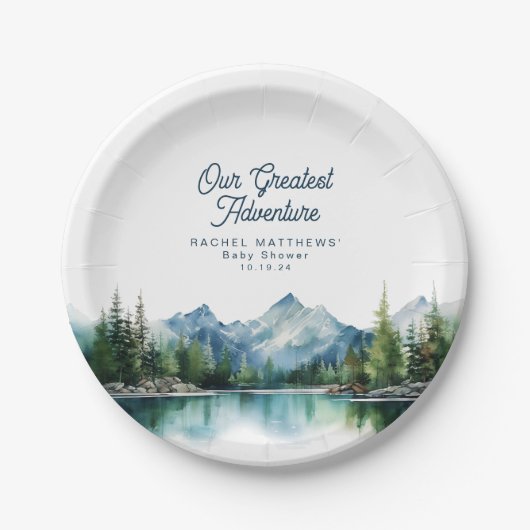 Forest Mountain Rustiek Avontuur Baby shower Papieren Bordje (Voorkant)