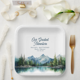Forest Mountain Rustiek Avontuur Baby shower Papieren Bordje