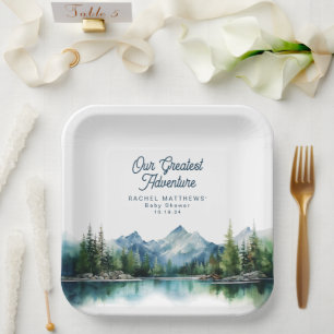 Forest Mountain Rustiek Avontuur Baby shower Papieren Bordje