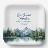 Forest Mountain Rustiek Avontuur Baby shower Papieren Bordje (Voorkant)