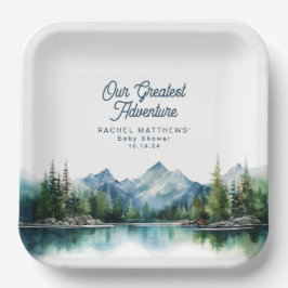 Forest Mountain Rustiek Avontuur Baby shower Papieren Bordje