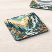 Forest Mountain Waterval Boho Natuur Patroon Bier Onderzetter (Linkerzijde)