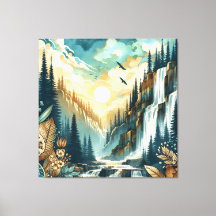 Forest Mountain Waterval Boho Natuur Patroon