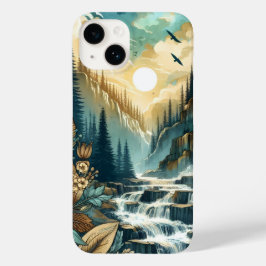 Forest Mountain Waterval Boho Natuur Patroon Case-Mate iPhone 14 Hoesje