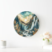 Forest Mountain Waterval Boho Natuur Patroon Grote Klok (Huis)