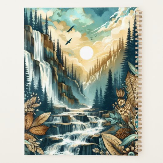 Forest Mountain Waterval Boho Natuur Patroon Planner (Achterkant)