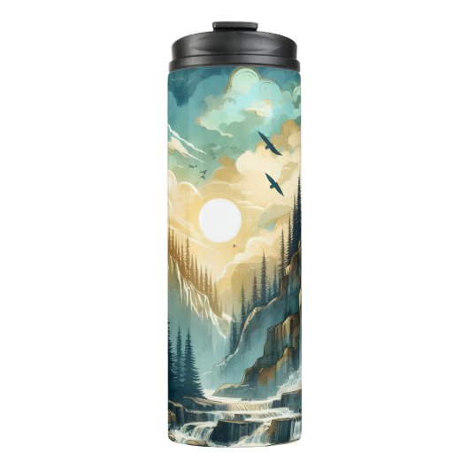 Forest Mountain Waterval Boho Natuur Patroon Thermosbeker (Voorkant)