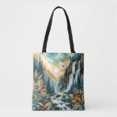 Forest Mountain Waterval Boho Natuur Patroon Tote Bag (Voorkant)