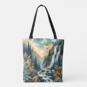 Forest Mountain Waterval Boho Natuur Patroon Tote Bag (Achterkant)
