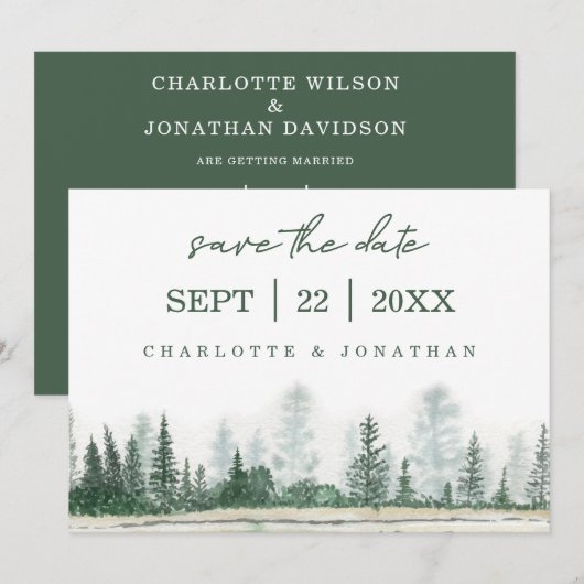 Forest Mountain Waterverf Wedding Save The Date (Voorkant / Achterkant)
