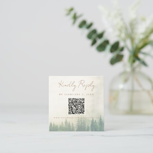 Forest Mountain Wedding Scan Code RSVP Informatiekaartje (Staand voorkant)