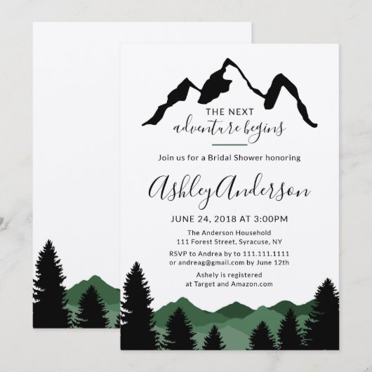 Forest Mountains Bridal Shower Uitnodiging (Voorkant / Achterkant)
