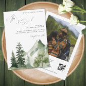 Forest Mountains Modern Script QR Code Bruiloft Kaart