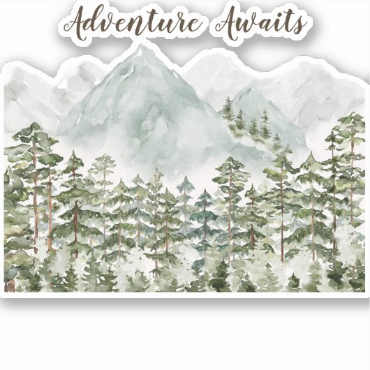 Forest Mountains Waterverf avontuur wacht Sticker (Voorkant)