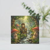 Forest mushroom and gnome clock birthday card kaart (Staand voorkant)