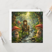 Forest mushroom and gnome clock birthday card kaart (Voorkant / Achterkant in situ)