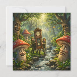 Forest mushroom and gnome clock birthday card kaart