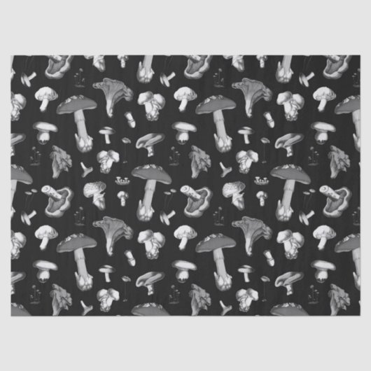 Forest Mushroom Pattern Donkergrijs Tissuepapier (Voorkant)
