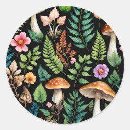Forest Mushroom Varen Patroon Woodland Art Ronde Sticker